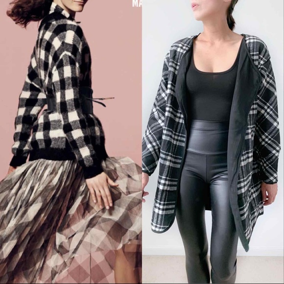 White and Black Plaid Coat - Picture 3 of 13